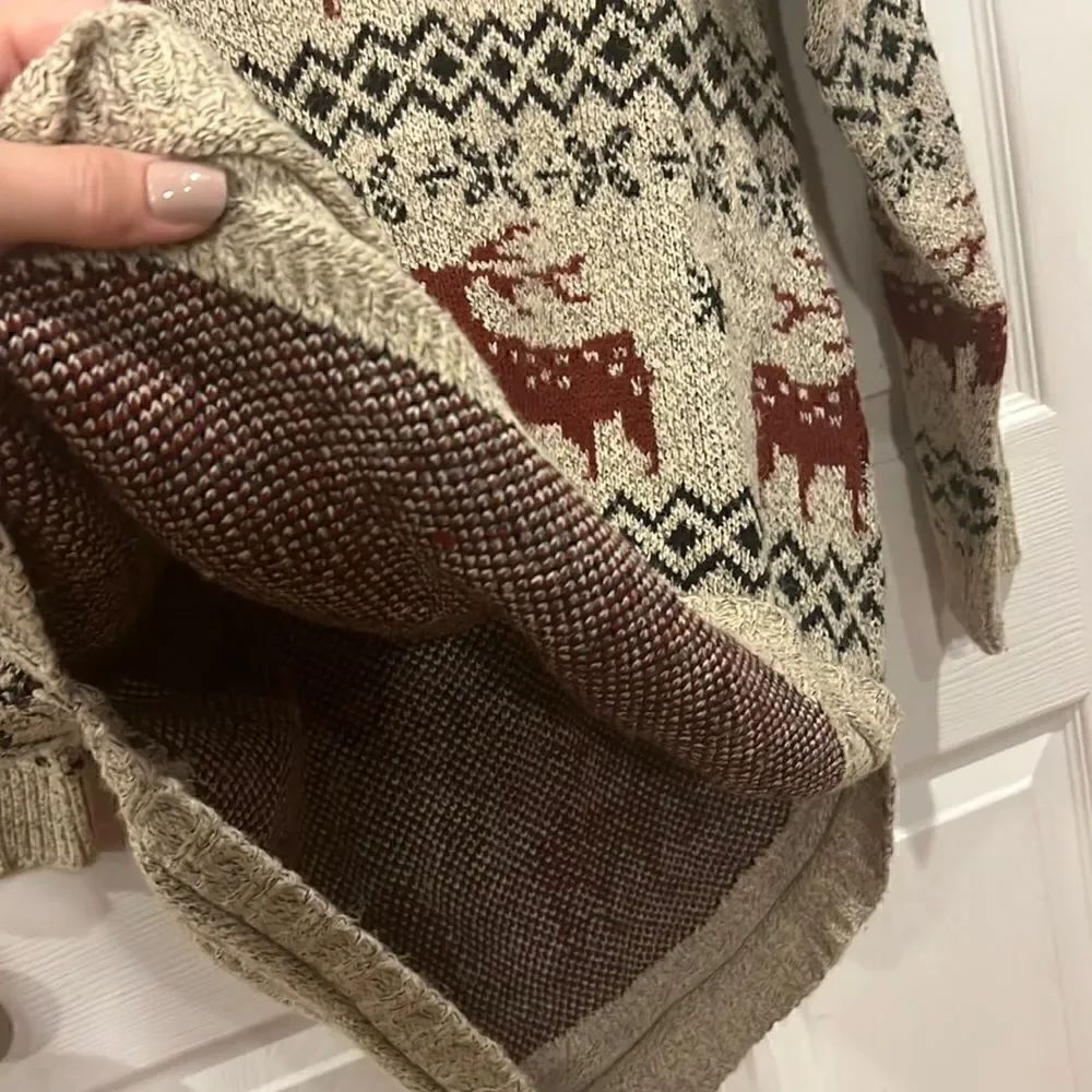 Shineflow Reindeer Patterned Knit Sweater Long Beige Red Small - Picture 13 of 13